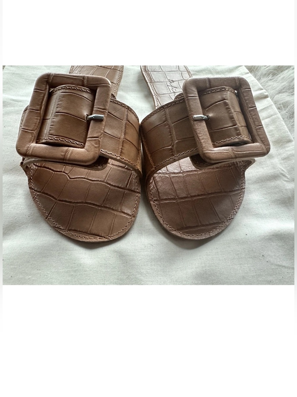 Made in Italy loop open leather Suede Sandal - Camel Brown 35 - Picture 5 of 13